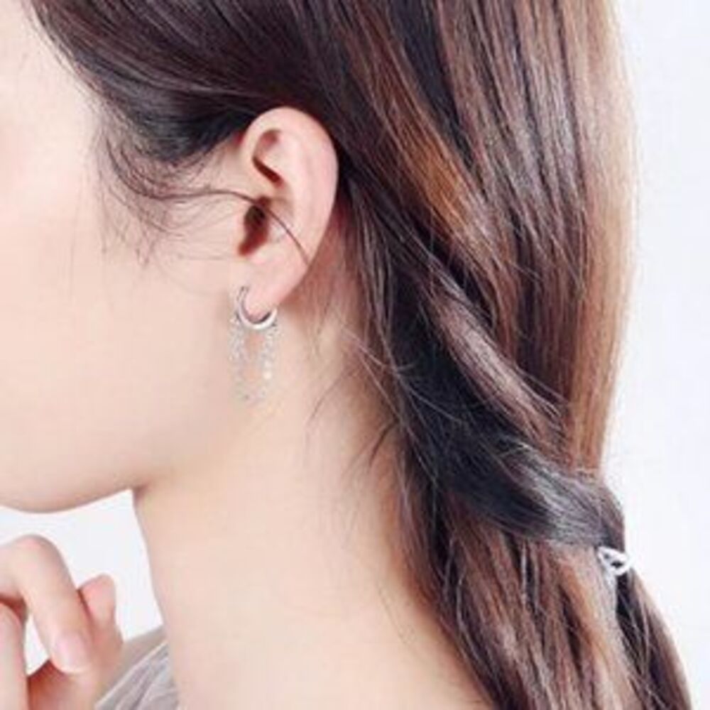 925 Sterling Silver Huggie Hoop Chain Earrings E1
